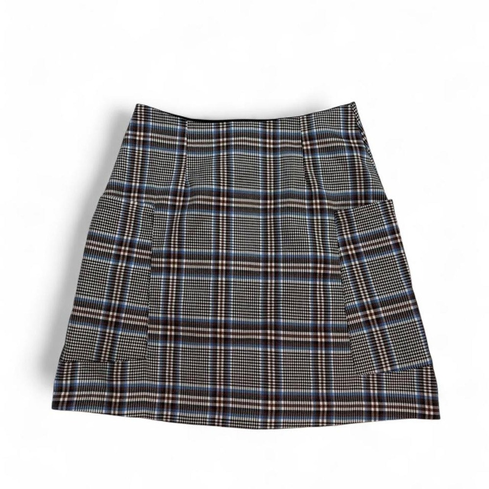 Inusway Plaid Houndstooth High Waisted Mini Skirt with Pockets